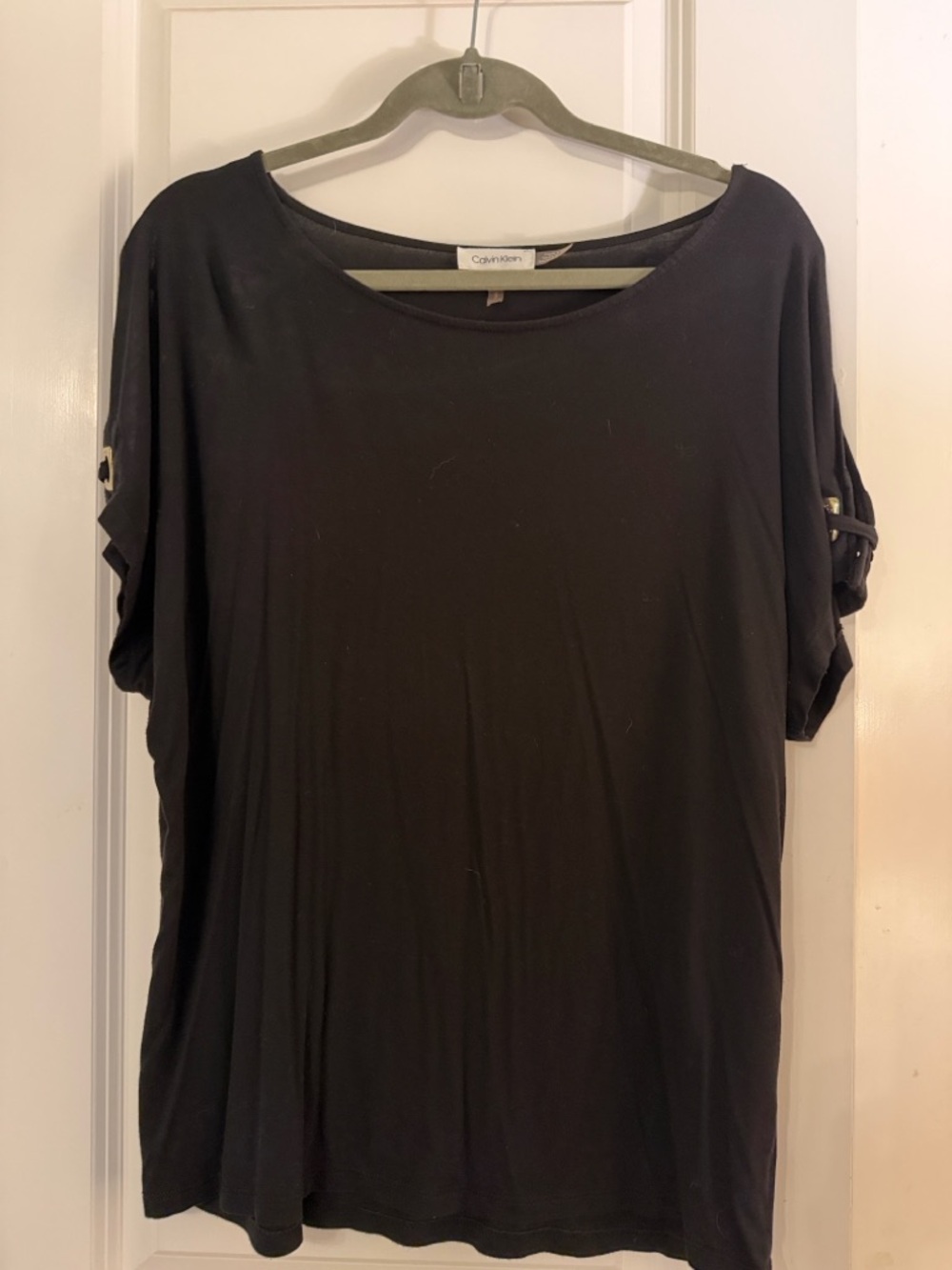 Calvin Klein Black Short-Sleeve Women's Tee with Tab Sleeves